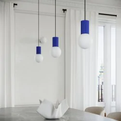 Lampy-sufitowe - lampa wisząca biała kula z granatową podstawą halo 1 ultramaryna sollux sl.1739 