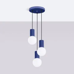 Lampy-sufitowe - lampa wisząca potrójna 3 kule z granatową podstawą halo 3p ultramaryna sollux sl.1740 