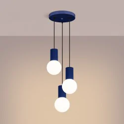 Lampy-sufitowe - lampa wisząca potrójna 3 kule z granatową podstawą halo 3p ultramaryna sollux sl.1740 