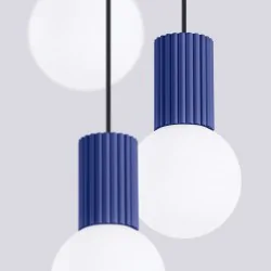 Lampy-sufitowe - lampa wisząca potrójna 3 kule z granatową podstawą halo 3p ultramaryna sollux sl.1740 