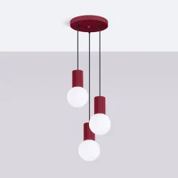 Lampy-sufitowe - lampa sufitowa wisząca 3 karbowane klosze kule zwis burgundowy halo sl.1750 sollux 
