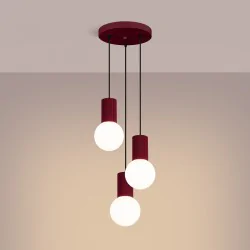 Lampy-sufitowe - lampa sufitowa wisząca 3 karbowane klosze kule zwis burgundowy halo sl.1750 sollux 