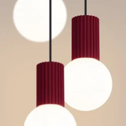 Lampy-sufitowe - lampa sufitowa wisząca 3 karbowane klosze kule zwis burgundowy halo sl.1750 sollux 