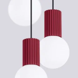 Lampy-sufitowe - lampa sufitowa wisząca 3 karbowane klosze kule zwis burgundowy halo sl.1750 sollux 