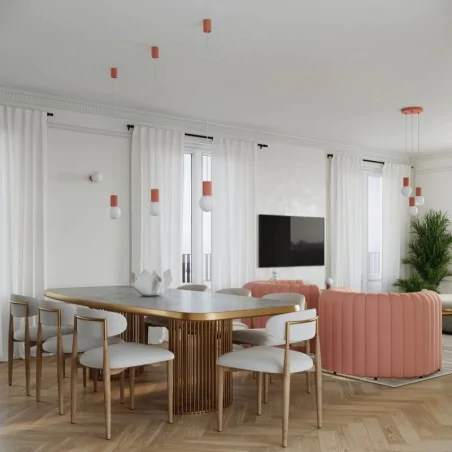 Lampy-sufitowe - lampa wisząca sufitowa z karbowanym kloszem brzoskwiniowa halo sl.1754 sollux 