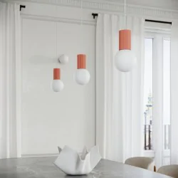 Lampy-sufitowe - lampa wisząca sufitowa z karbowanym kloszem brzoskwiniowa halo sl.1754 sollux 