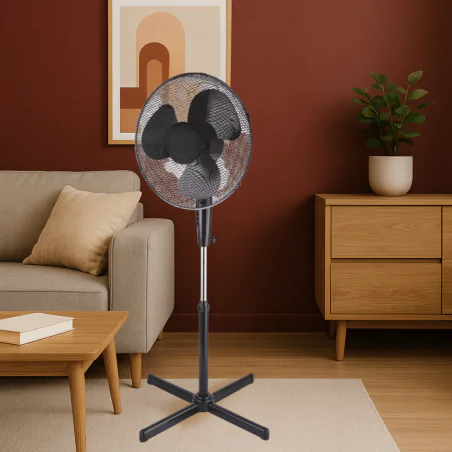 Wentylatory-podlogowe - wentylator stojący obrotowy 16 cali 45w czarny wiatrak tevo 