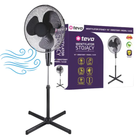 Wentylatory-podlogowe - wentylator stojący obrotowy 16 cali 45w czarny wiatrak tevo 