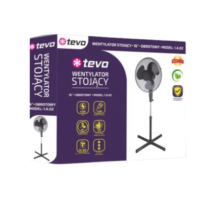 Wentylatory-podlogowe - wentylator stojący obrotowy 16 cali 45w czarny wiatrak tevo 