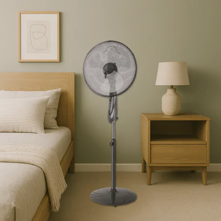 Wentylatory-podlogowe - wentylator podłogowy stojący z oscylacją i regulacją wysokości 16'' 45w czarny tevo 