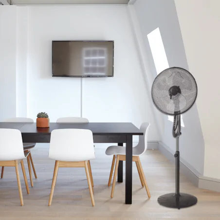 Wentylatory-podlogowe - wentylator podłogowy stojący z oscylacją i regulacją wysokości 16'' 45w czarny tevo 