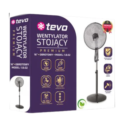 Wentylatory-podlogowe - wentylator podłogowy stojący z oscylacją i regulacją wysokości 16'' 45w czarny tevo 