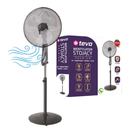 Wentylatory-podlogowe - wentylator podłogowy stojący z oscylacją i regulacją wysokości 16'' 45w czarny tevo 