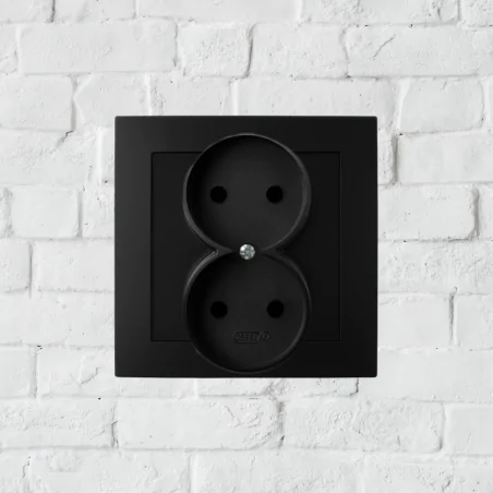 Gniazda-podwojne-podtynkowe - gniazdo podwójne podtynkowe kontakt elektryczny czarny metalik bez uziemienia do ramek serii as ospel gp-2gr/m/33 