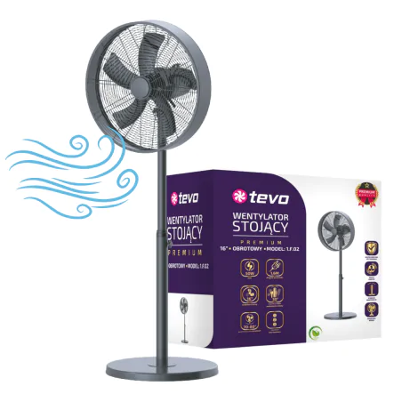 Wentylatory-podlogowe - wentylator podłogowy premium 16 cali 50w czarny loftowy tevo 