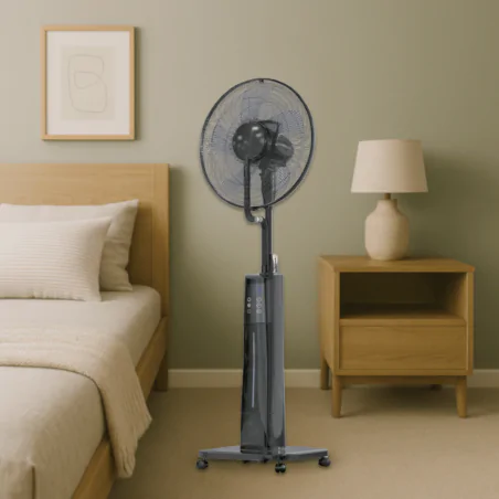 Wentylatory-podlogowe - wiatrak podłogowy stojący wentylator z nawilżaczem czarny mocny 16 cali 60w premium tevo 