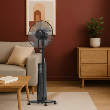 Wentylatory-podlogowe - wiatrak podłogowy stojący wentylator z nawilżaczem czarny mocny 16 cali 60w premium tevo 