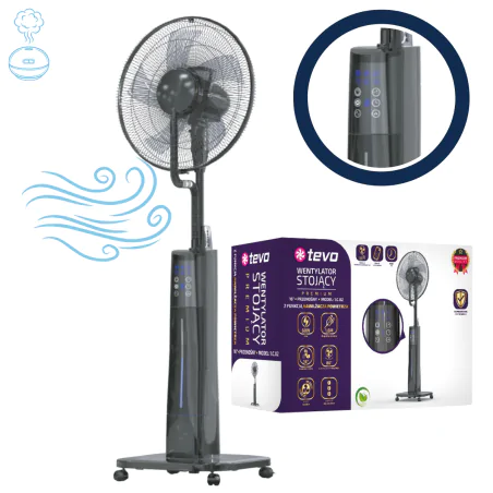 Wentylatory-podlogowe - wiatrak podłogowy stojący wentylator z nawilżaczem czarny mocny 16 cali 60w premium tevo 