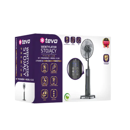 Wentylatory-podlogowe - wiatrak podłogowy stojący wentylator z nawilżaczem czarny mocny 16 cali 60w premium tevo 
