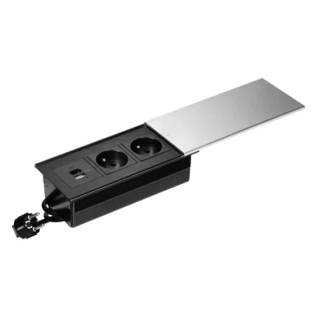 Gniazda-meblowe - gniazdo meblowe srebrne płaskie z przesuwaną pokrywą do blatu z usb c i a or-gm-9043/g orno 