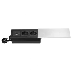 Gniazda-meblowe - gniazdo meblowe srebrne płaskie z przesuwaną pokrywą do blatu z usb c i a or-gm-9043/g orno 