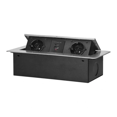 Gniazda-meblowe - srebrne gniazdo blatowe wpuszczane schuko z wejściem usb a+c or-gm-9034(gs)/g orno 