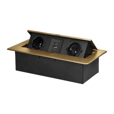 Gniazda-meblowe - złote gniazdo blatowe podwójne wpuszczane do kuchni z usb a+c or-gm-9034/c orno 