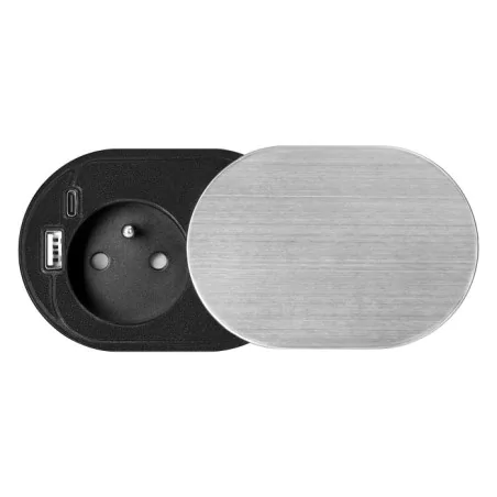 Gniazda-meblowe - gniazdo meblowe srebrne z pokrywą do blatu z ładowarką i przewodem or-gm-9042/g orno 