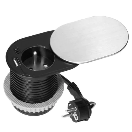 Gniazda-meblowe - gniazdo meblowe srebrne z pokrywą do blatu z ładowarką i przewodem or-gm-9042/g orno 