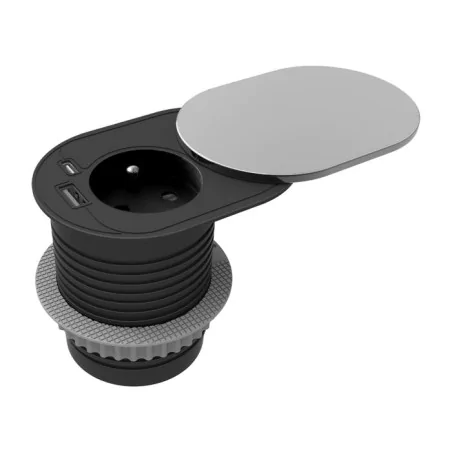 Gniazda-meblowe - gniazdo meblowe srebrne z pokrywą do blatu z ładowarką i przewodem or-gm-9042/g orno 