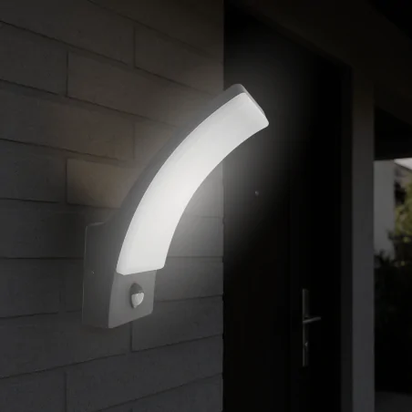 Kinkiety-ogrodowe - kinkiet ścienny elewacyjny led czarny lampa zewnętrzna z czujnikiem ruchu i zmierzchu 12w 4000k amy 331359 polux-goldlux 