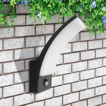 Kinkiety-ogrodowe - kinkiet ścienny elewacyjny led czarny lampa zewnętrzna z czujnikiem ruchu i zmierzchu 12w 4000k amy 331359 polux-goldlux 