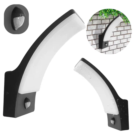 Kinkiety-ogrodowe - kinkiet ścienny elewacyjny led czarny lampa zewnętrzna z czujnikiem ruchu i zmierzchu 12w 4000k amy 331359 polux-goldlux 