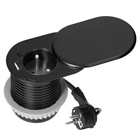 Gniazda-meblowe - gniazdo blatowe czarne z pokrywą ładowarką usb i przewodem or-gm-9042/b orno 
