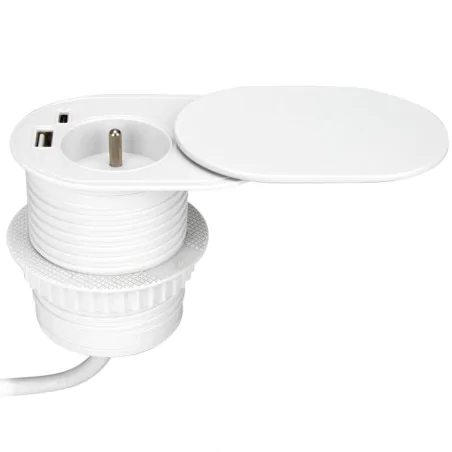 Gniazda-meblowe - białe gniazdo blatowe wpuszczane z pokrywą ładowarką usb i przewodem or-gm-9042/w orno 