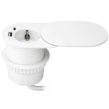 Gniazda-meblowe - białe gniazdo blatowe schuko z pokrywą ładowarką usb i przewodem or-gm-9042(gs)/w orno 