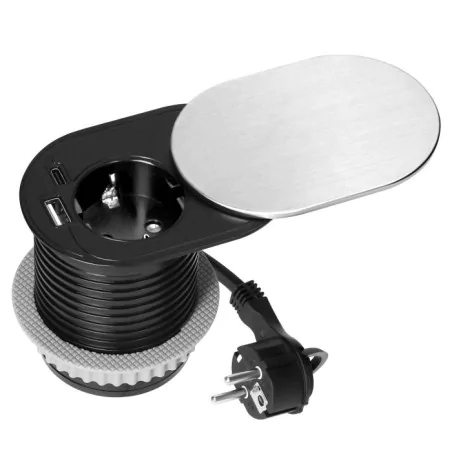 Gniazda-meblowe - srebrne gniazdo blatowe schuko z pokrywą ładowarką usb i przewodem or-gm-9042(gs)/g orno 