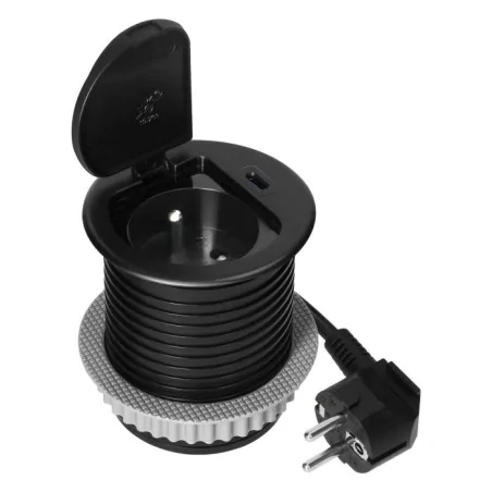 Gniazda-meblowe - gniazdo blatowe pojedyncze czarne z ładowarką usb c or-gm-9040/b orno 