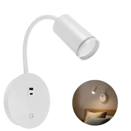 Kinkiety-do-salonu - biały kinkiet nad łóżko z wejściem usb do ładowania telefonu zula ideus 