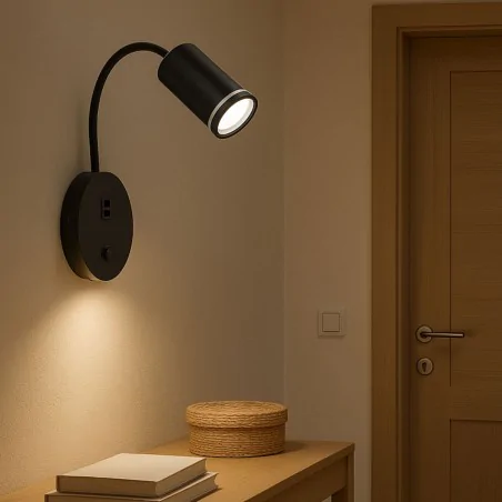 Kinkiety-do-salonu - czarna lampka nad łóżko z ładowarką do telefonu zula ideus 