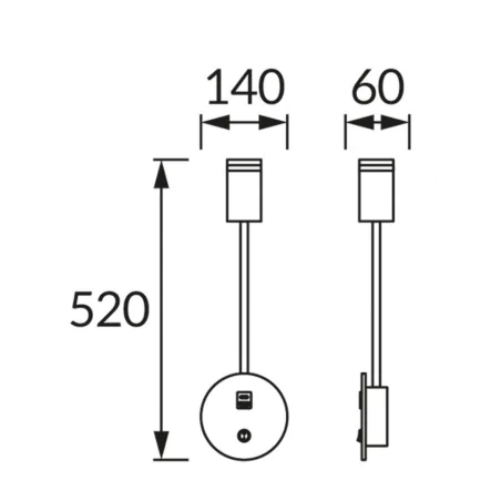 Kinkiety-do-salonu - czarna lampka nad łóżko z ładowarką do telefonu zula ideus 