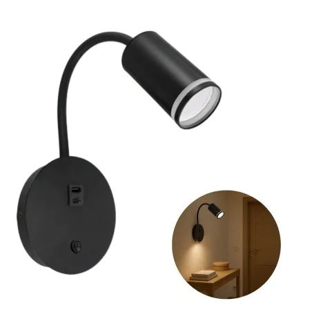 Kinkiety-do-salonu - czarna lampka nad łóżko z ładowarką do telefonu zula ideus 