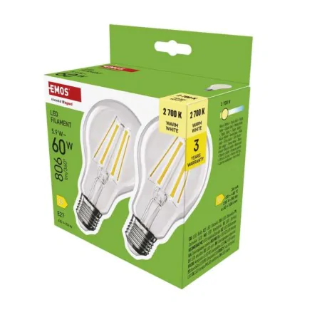 Gwint-trzonek-e27 - komplet żarówek led e27dwupak filament 6w-60w ciepła biel 806 zf5d42.2 emos 