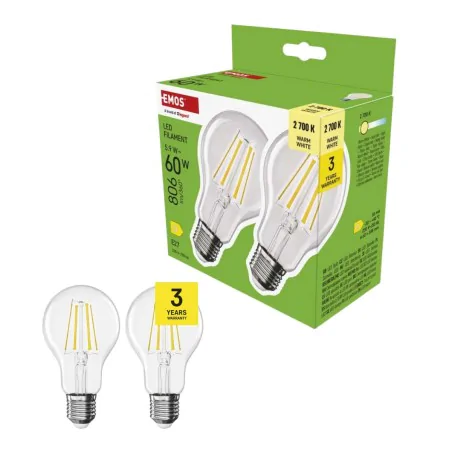 Gwint-trzonek-e27 - komplet żarówek led e27dwupak filament 6w-60w ciepła biel 806 zf5d42.2 emos 