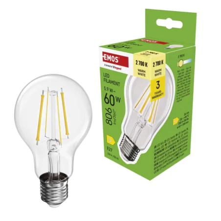 Gwint-trzonek-e27 - żarówek led e27 filament 6w- odpowiednik 60w ciepła biel 806lm zf5d42 emos 
