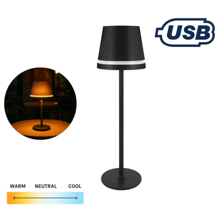 Lampki-nocne - lampka przenośna led czarna na stolik ładowalna dotykowa ines ideus 