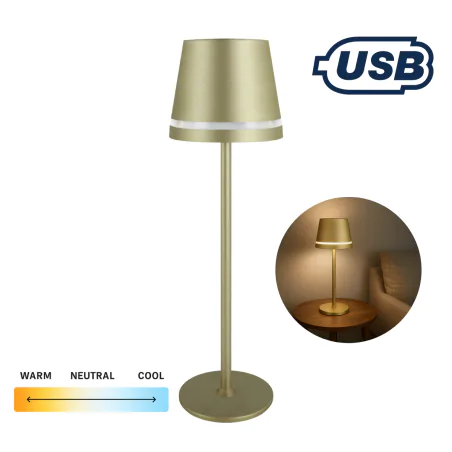 Lampki-nocne - złota lampka stołowa led ładowalna dotykowa pod usb ines ideus 