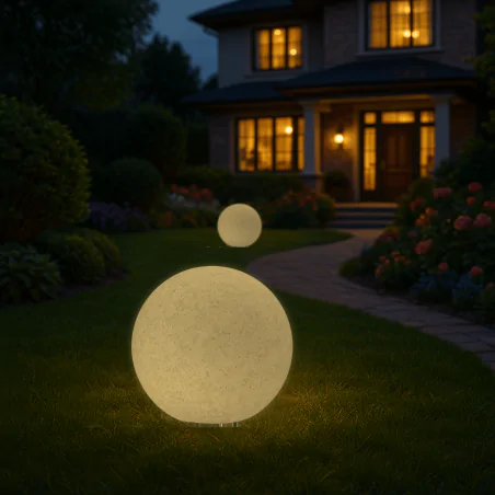 Lampy-kule-ogrodowe - kula ogrodowa o średnicy 30cm szara imitująca kamień na prąd argento 330345 polux-goldlux 