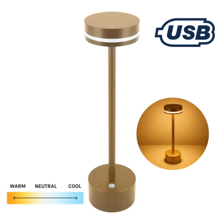 Lampki-nocne - złota lampka stołowa led przenośna ładowalna dotykowa pod usb talia cct ideus 