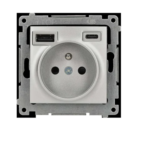 Gniazda-pojedyncze-podtynkowe - srebrne gniazdo elektryczne z ładowarką do telefonów 2xusb dgz1zusb2ca.01/43 kontakt simon 54 